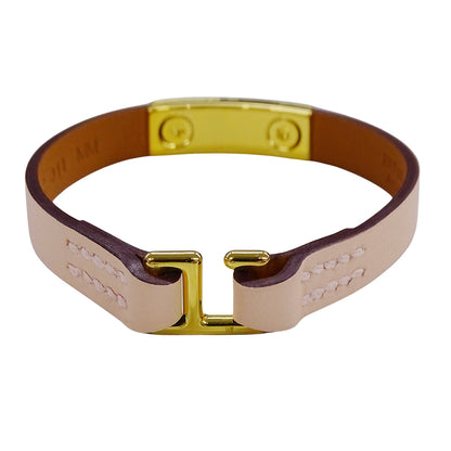 HERMES エルメス ミニ リヴァル ブレスレット メタル レザー ピンク系 ゴールド金具 T2 レディース 【中古】