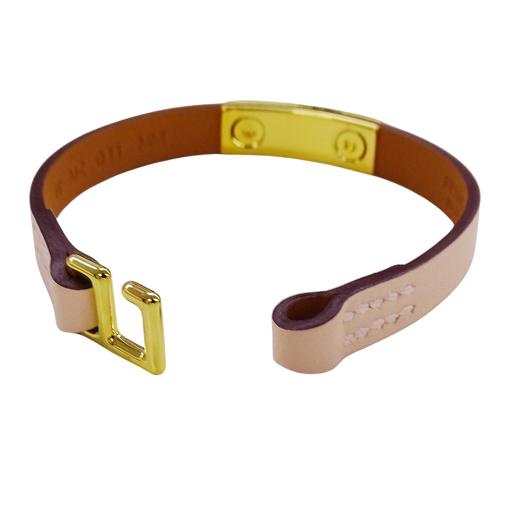 HERMES エルメス ミニ リヴァル ブレスレット メタル レザー ピンク系 ゴールド金具 T2 レディース 【中古】