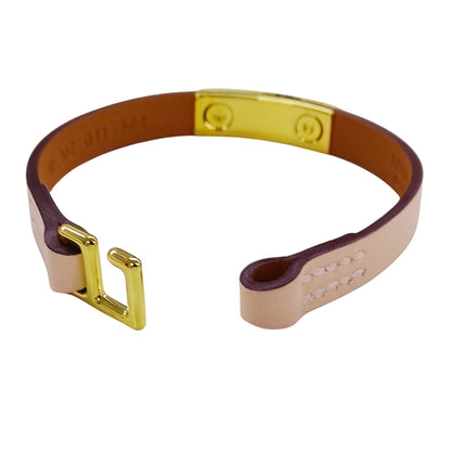 HERMES エルメス ミニ リヴァル ブレスレット メタル レザー ピンク系 ゴールド金具 T2 レディース 【中古】