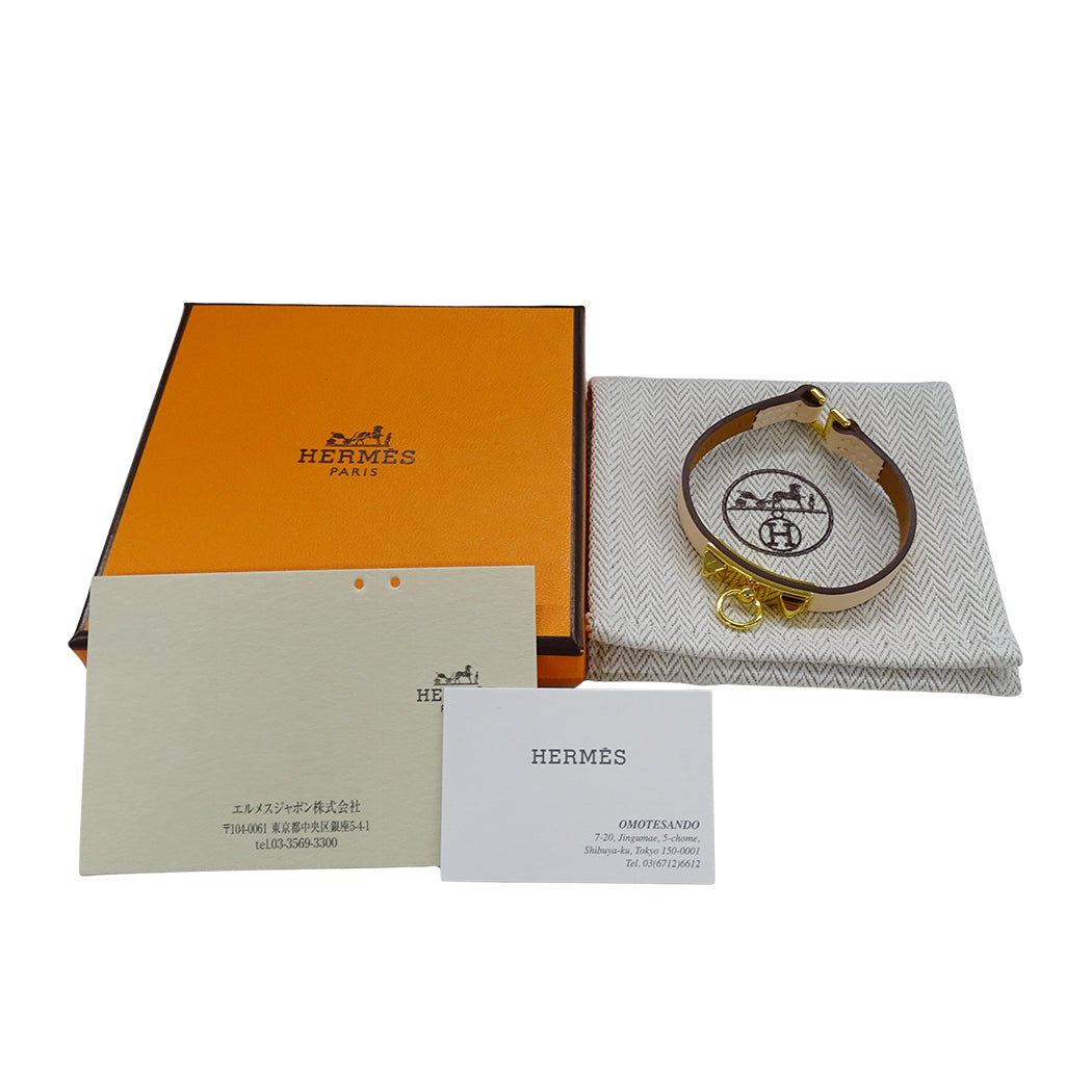 HERMES エルメス ミニ リヴァル ブレスレット メタル レザー ピンク系 ゴールド金具 T2 レディース 【中古】
