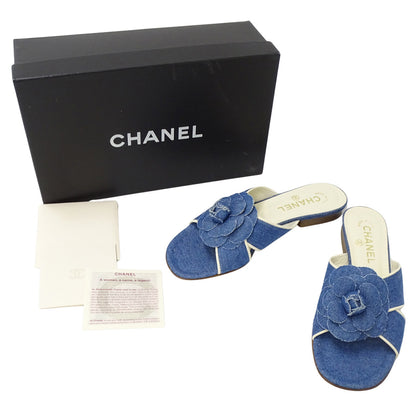 CHANEL シャネル サンダル カメリア ブルー ホワイト デニム 37 1/2 約23.5cm レディース 【中古】