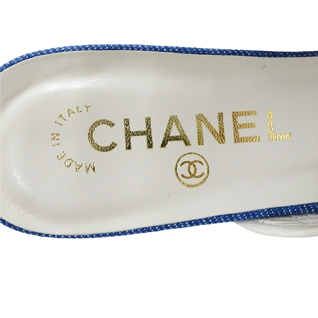 CHANEL シャネル サンダル カメリア ブルー ホワイト デニム 37 1/2 約23.5cm レディース 【中古】