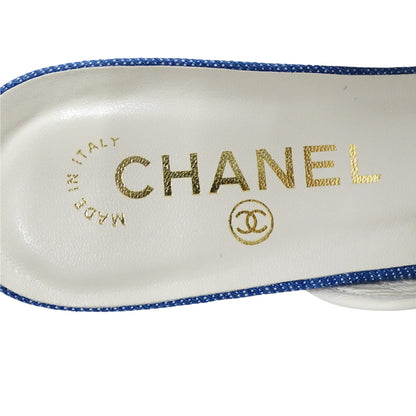 CHANEL シャネル サンダル カメリア ブルー ホワイト デニム 37 1/2 約23.5cm レディース 【中古】