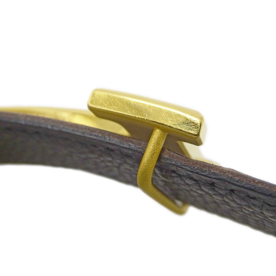 HERMES エルメス Hベルト ベルト ダークブラウン ブラック レザー メンズ 【中古】