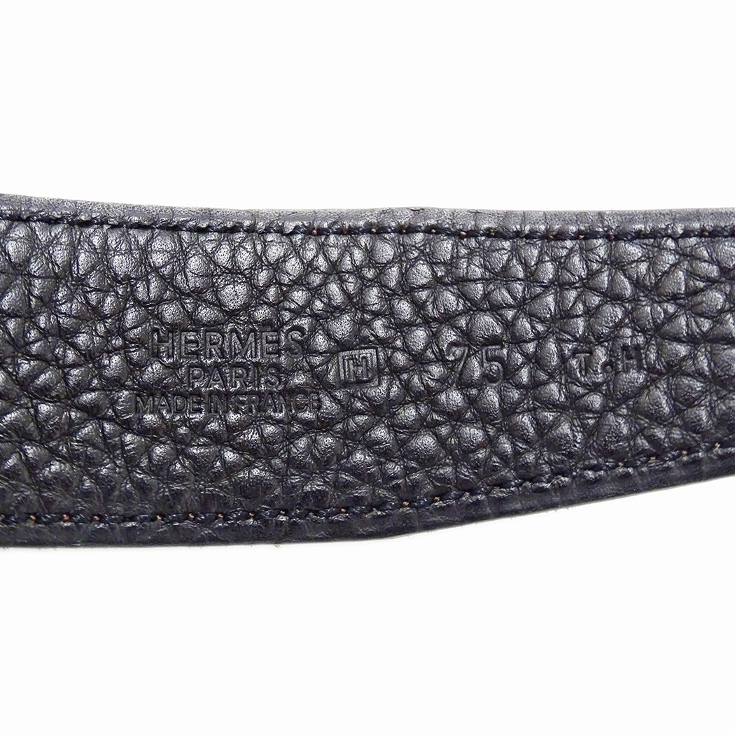 HERMES エルメス Hベルト ベルト ダークブラウン ブラック レザー メンズ 【中古】