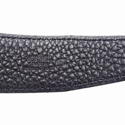 HERMES エルメス Hベルト ベルト ダークブラウン ブラック レザー メンズ 【中古】