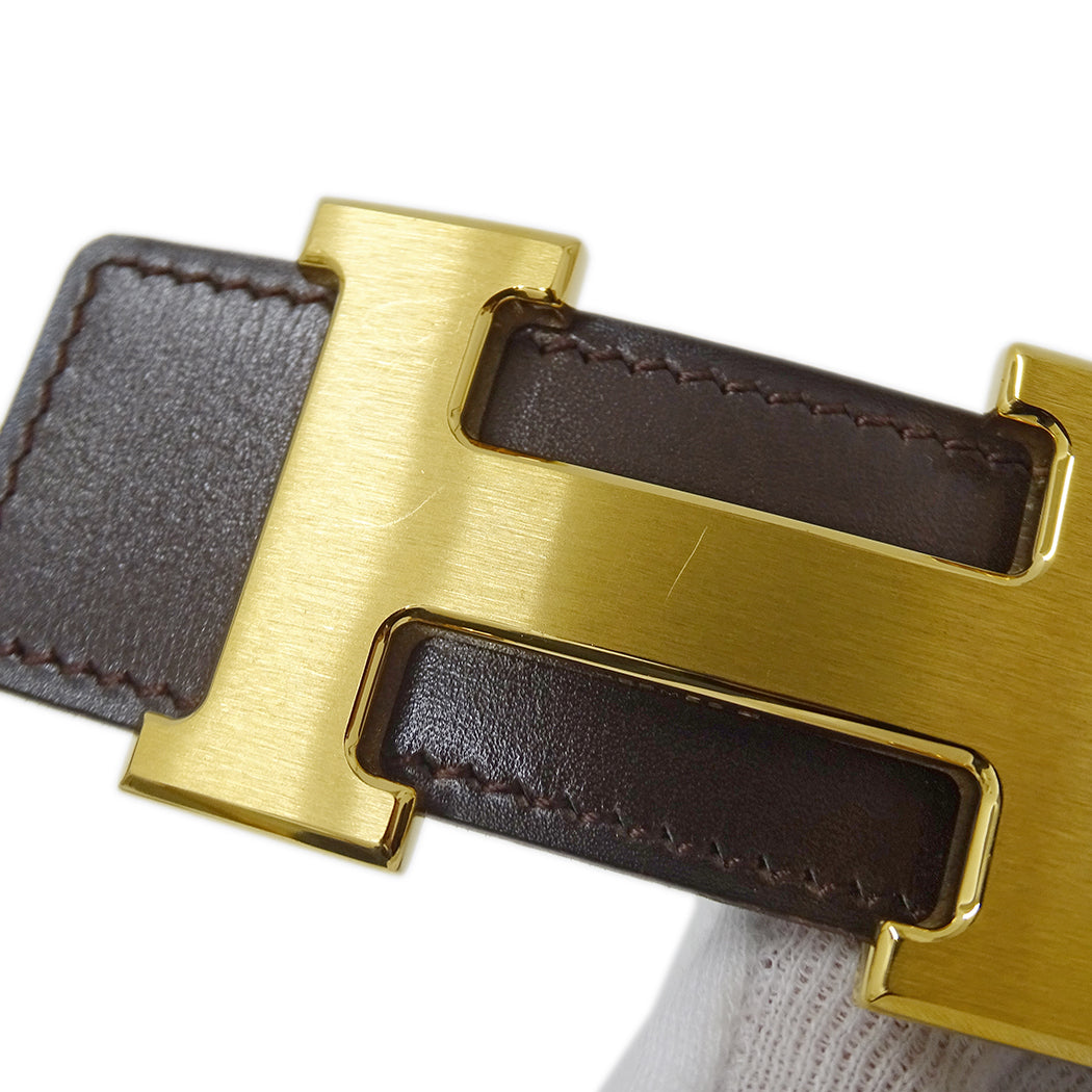 HERMES エルメス Hベルト ベルト ダークブラウン ブラック レザー メンズ 【中古】