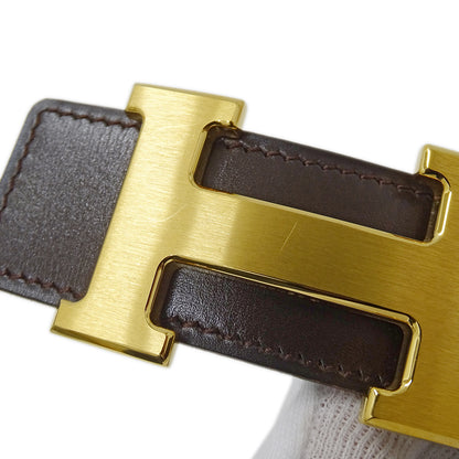 HERMES エルメス Hベルト ベルト ダークブラウン ブラック レザー メンズ 【中古】