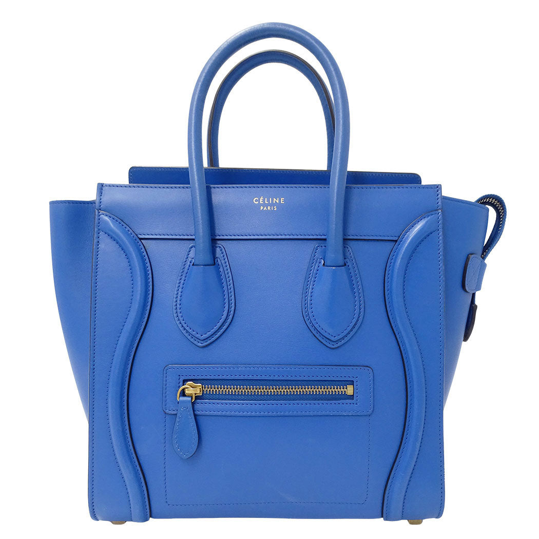 CELINE セリーヌ ラゲージ マイクロショッパー ハンドバッグ ブルー レザー レディース 【中古】