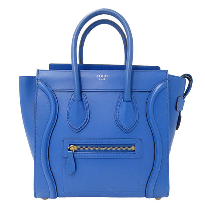 CELINE セリーヌ ラゲージ マイクロショッパー ハンドバッグ ブルー レザー レディース 【中古】