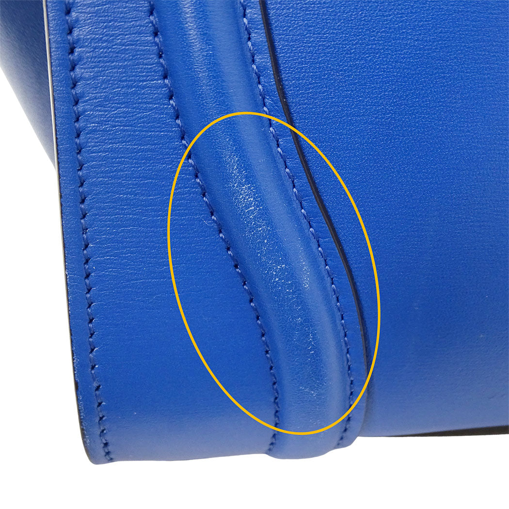 CELINE セリーヌ ラゲージ マイクロショッパー ハンドバッグ ブルー レザー レディース 【中古】