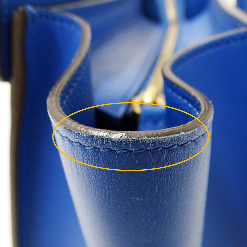 CELINE セリーヌ ラゲージ マイクロショッパー ハンドバッグ ブルー レザー レディース 【中古】