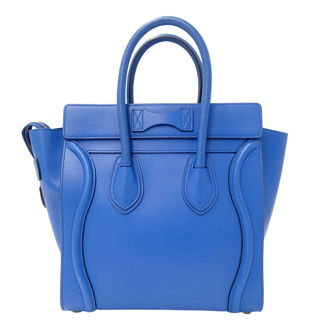 CELINE セリーヌ ラゲージ マイクロショッパー ハンドバッグ ブルー レザー レディース 【中古】