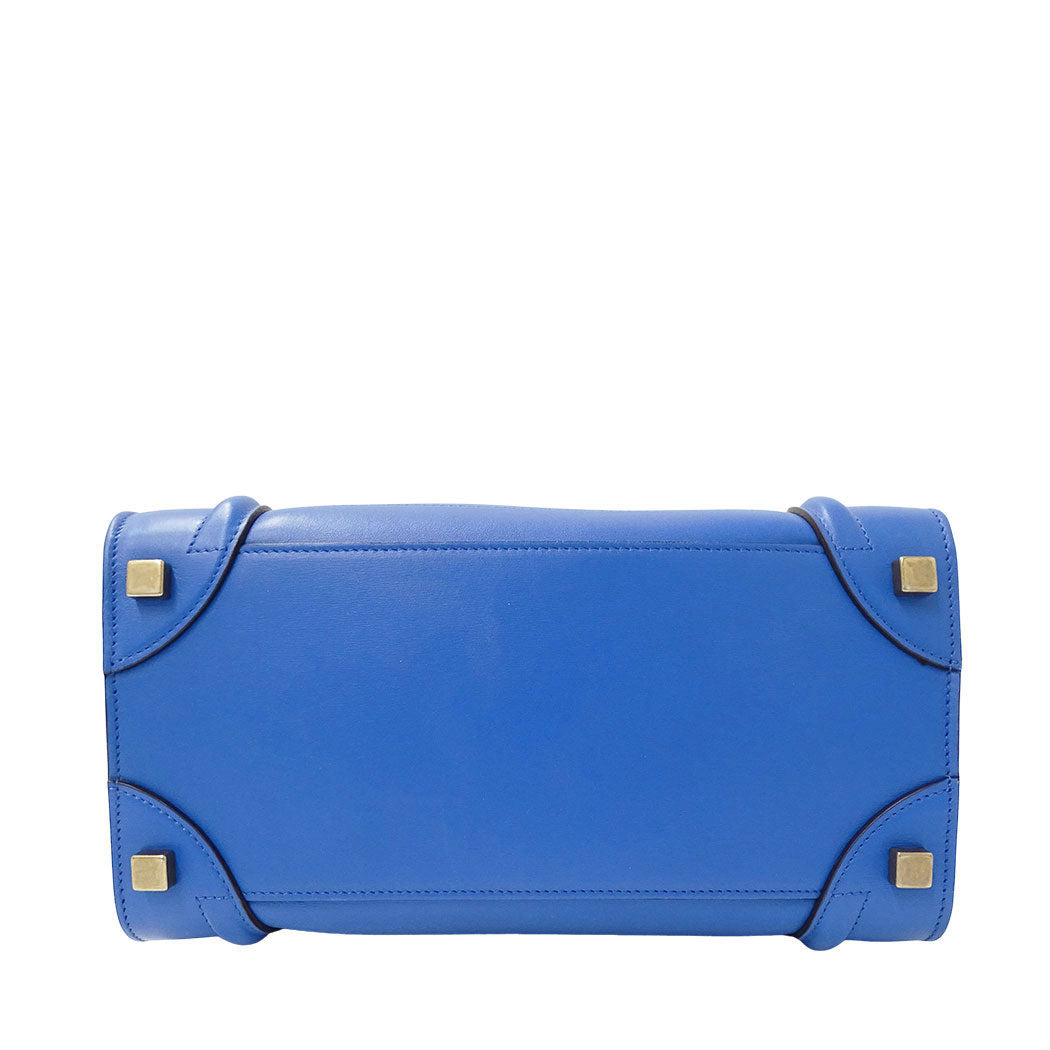 CELINE セリーヌ ラゲージ マイクロショッパー ハンドバッグ ブルー レザー レディース 【中古】