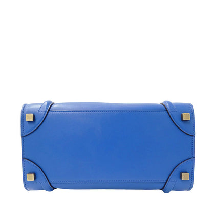 CELINE セリーヌ ラゲージ マイクロショッパー ハンドバッグ ブルー レザー レディース 【中古】