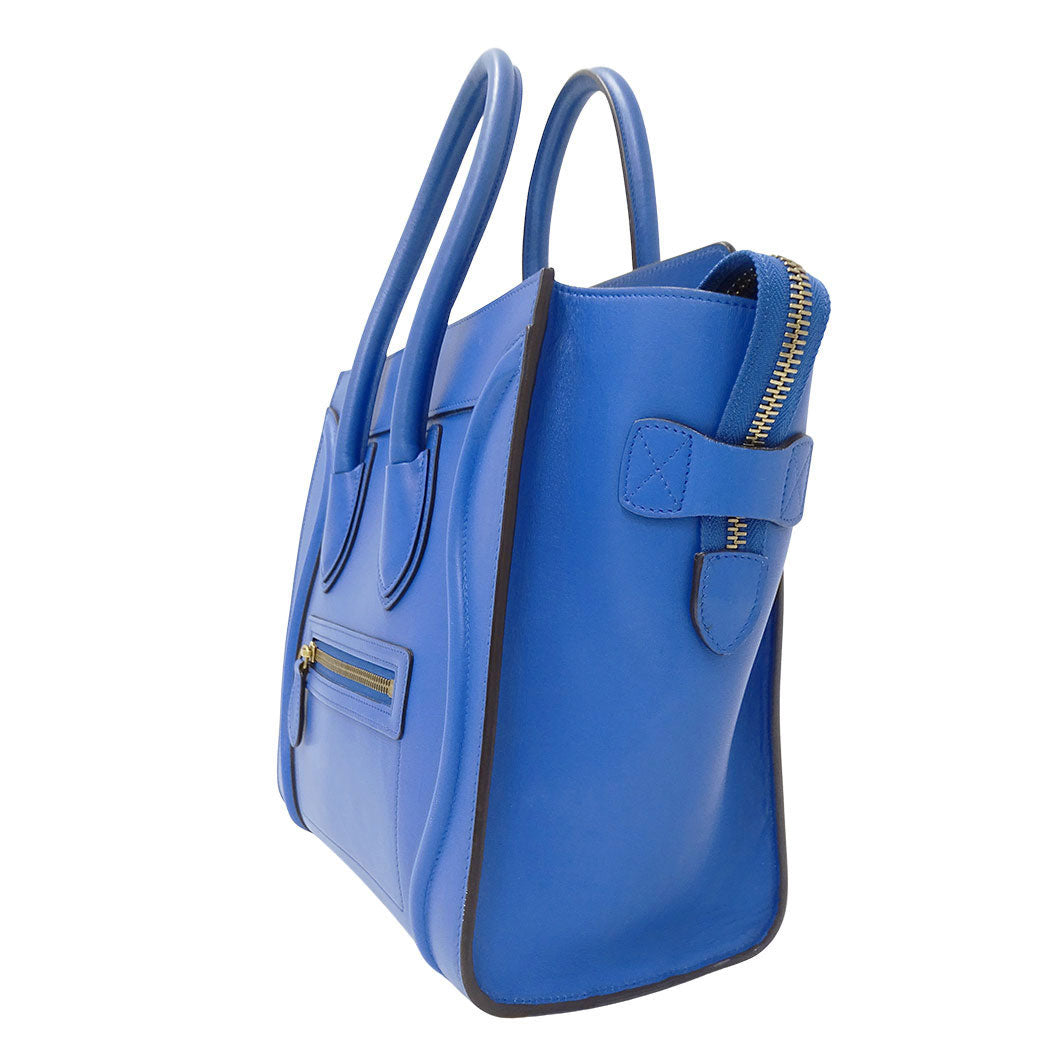 CELINE セリーヌ ラゲージ マイクロショッパー ハンドバッグ ブルー レザー レディース 【中古】