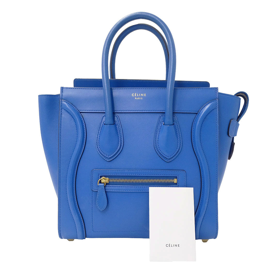CELINE セリーヌ ラゲージ マイクロショッパー ハンドバッグ ブルー レザー レディース 【中古】