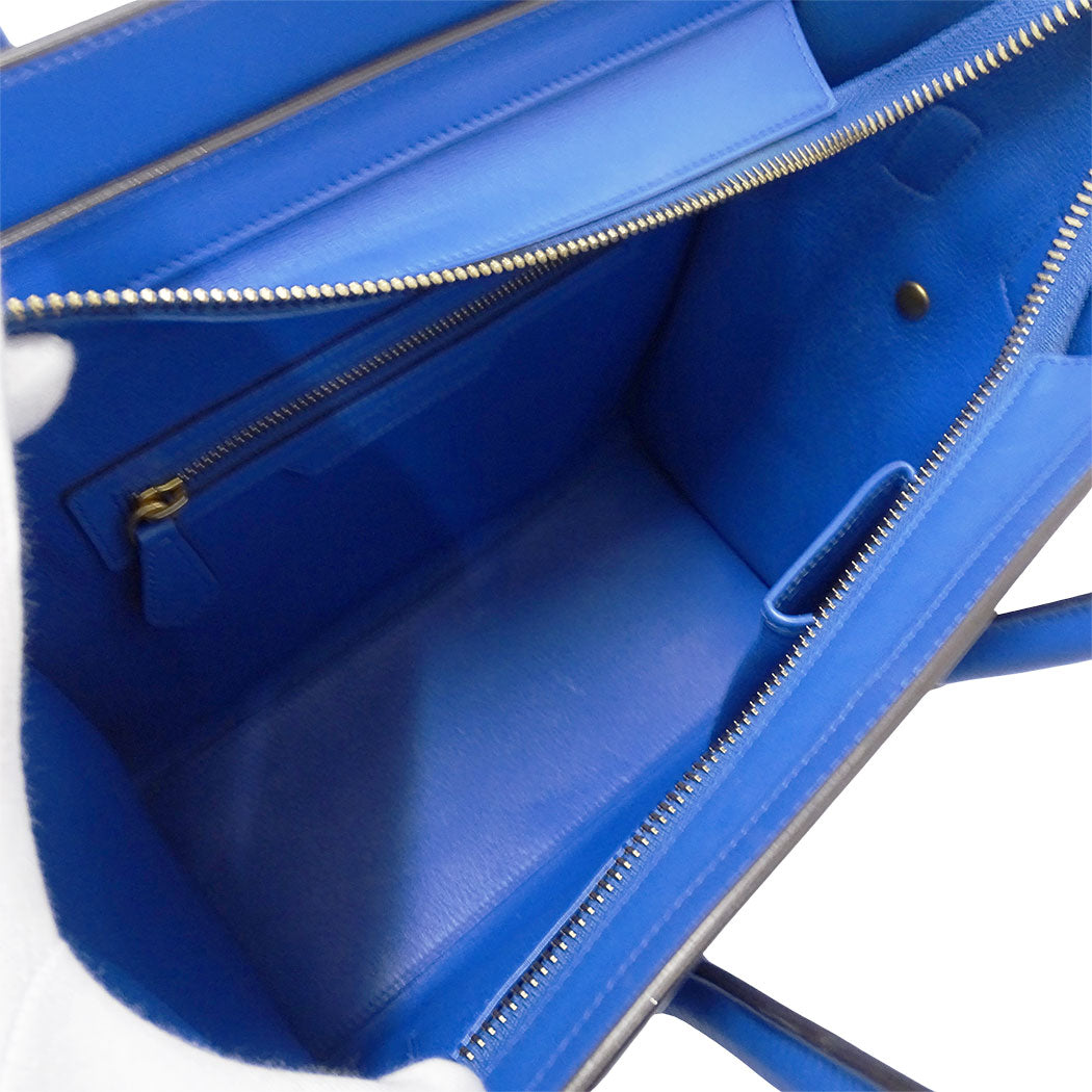 CELINE セリーヌ ラゲージ マイクロショッパー ハンドバッグ ブルー レザー レディース 【中古】