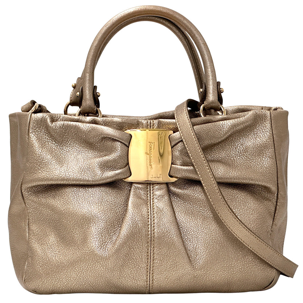 Ferragamo フェラガモ 2wayバッグ ヴァラ ゴールド レザー レディース 【中古】