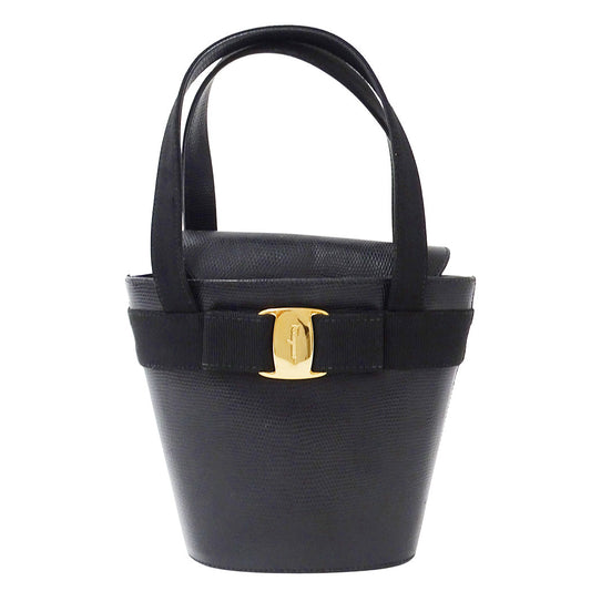 Ferragamo フェラガモ ハンドバッグ ヴァラリボン ブラック レザー レディース 【中古】
