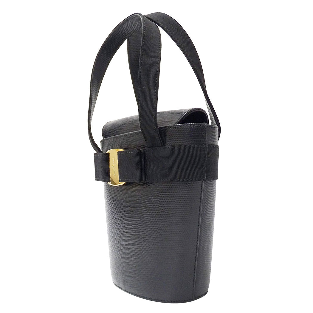 Ferragamo フェラガモ ハンドバッグ ヴァラリボン ブラック レザー レディース 【中古】