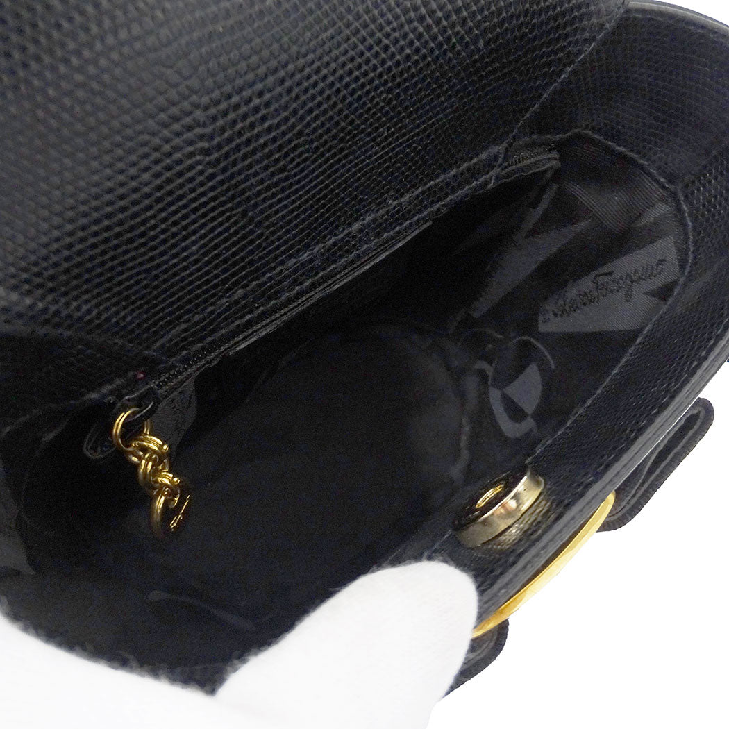 Ferragamo フェラガモ ハンドバッグ ヴァラリボン ブラック レザー レディース 【中古】