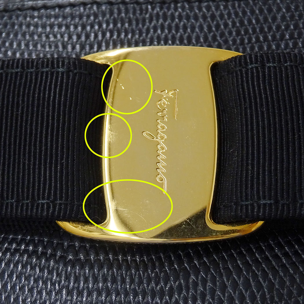 Ferragamo フェラガモ ハンドバッグ ヴァラリボン ブラック レザー レディース 【中古】