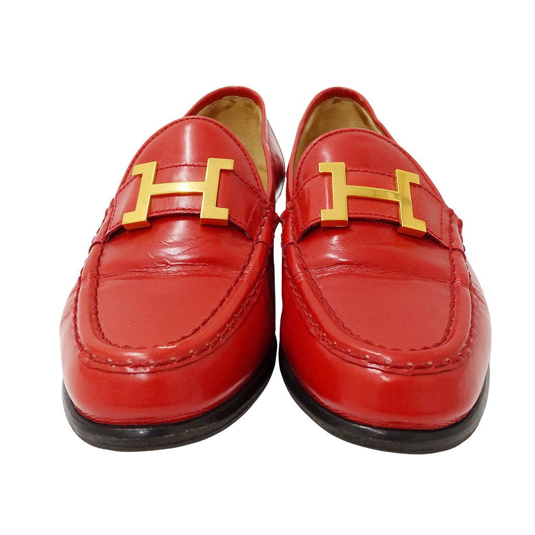 HERMES エルメス ローファー コンスタンス レッド ゴールド金具 レザー レディース 【中古】