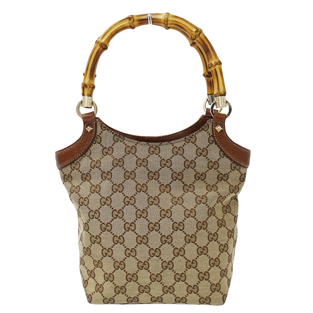 GUCCI グッチ ハンドバッグ バンブー ベージュ ブラウン 140203 GGキャンバス レディース 【中古】