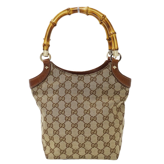 GUCCI グッチ ハンドバッグ バンブー ベージュ ブラウン 140203 GGキャンバス レディース 【中古】