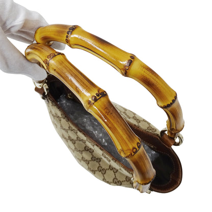 GUCCI グッチ ハンドバッグ バンブー ベージュ ブラウン 140203 GGキャンバス レディース 【中古】