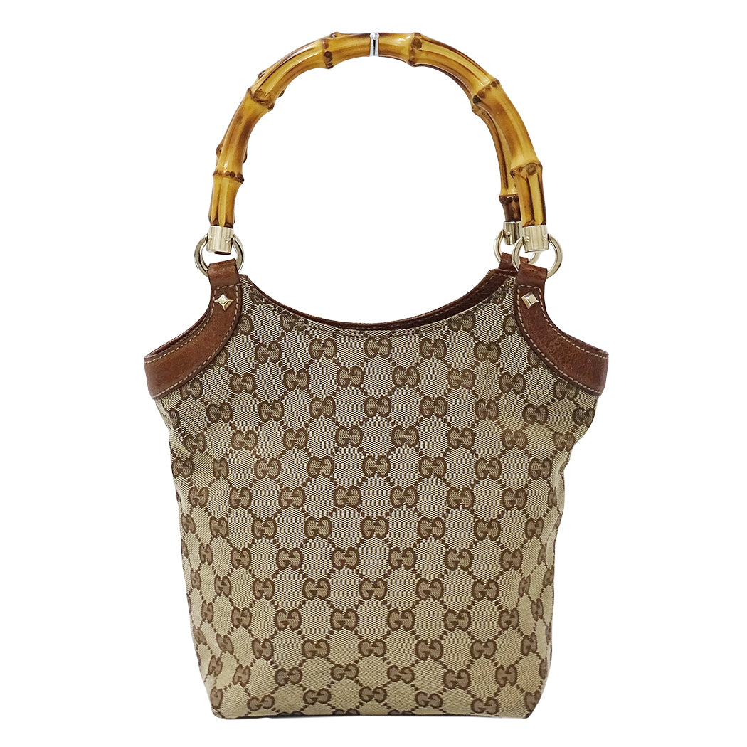 GUCCI グッチ ハンドバッグ バンブー ベージュ ブラウン 140203 GGキャンバス レディース 【中古】