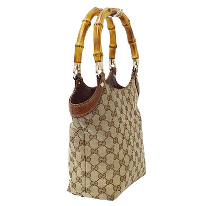 GUCCI グッチ ハンドバッグ バンブー ベージュ ブラウン 140203 GGキャンバス レディース 【中古】