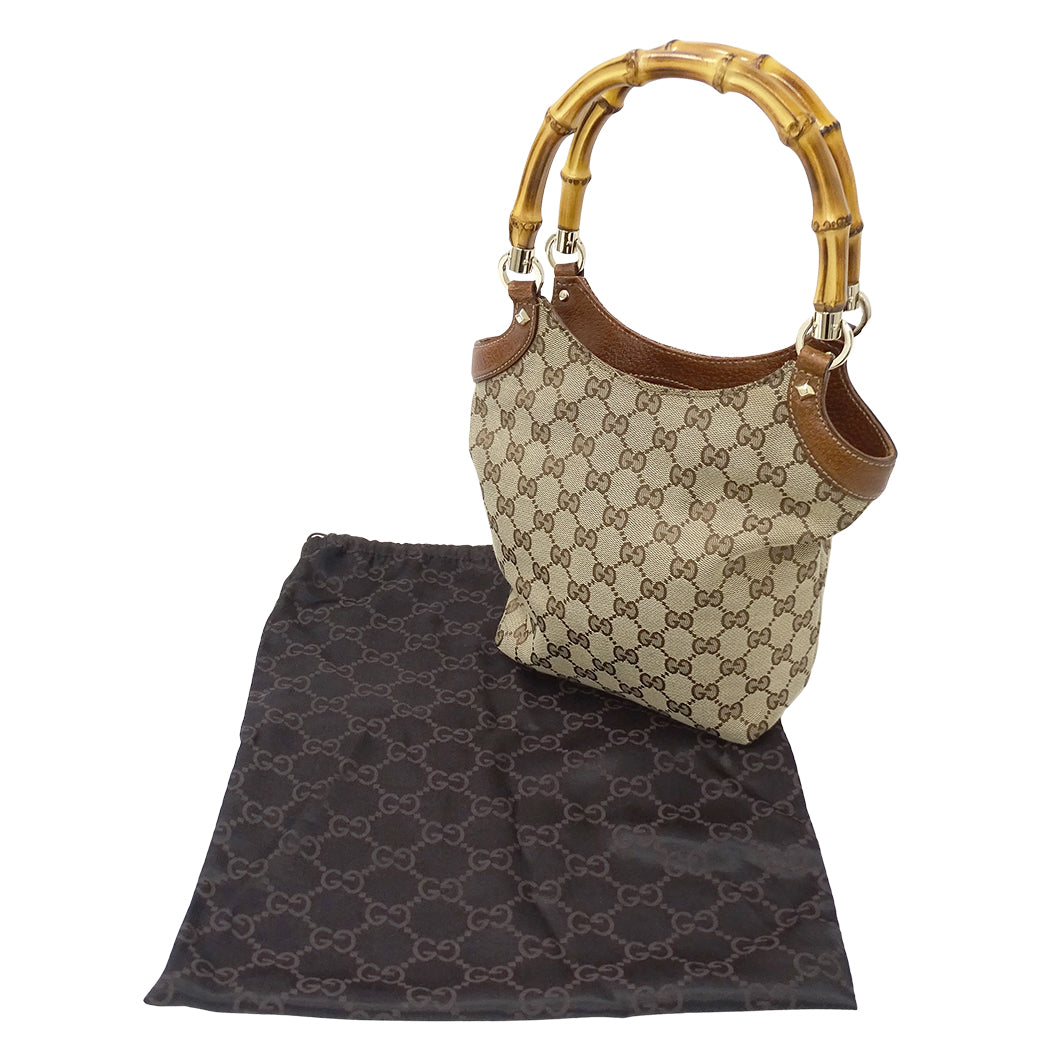 GUCCI グッチ ハンドバッグ バンブー ベージュ ブラウン 140203 GGキャンバス レディース 【中古】