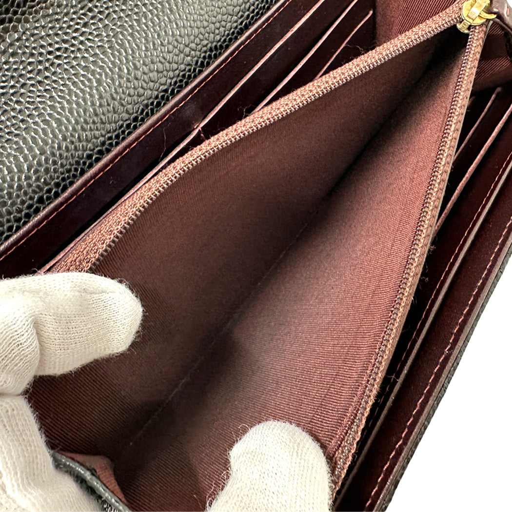 CHANEL シャネル 長財布 マトラッセ ブラック ゴールド金具 キャビアスキン レディース 【中古】