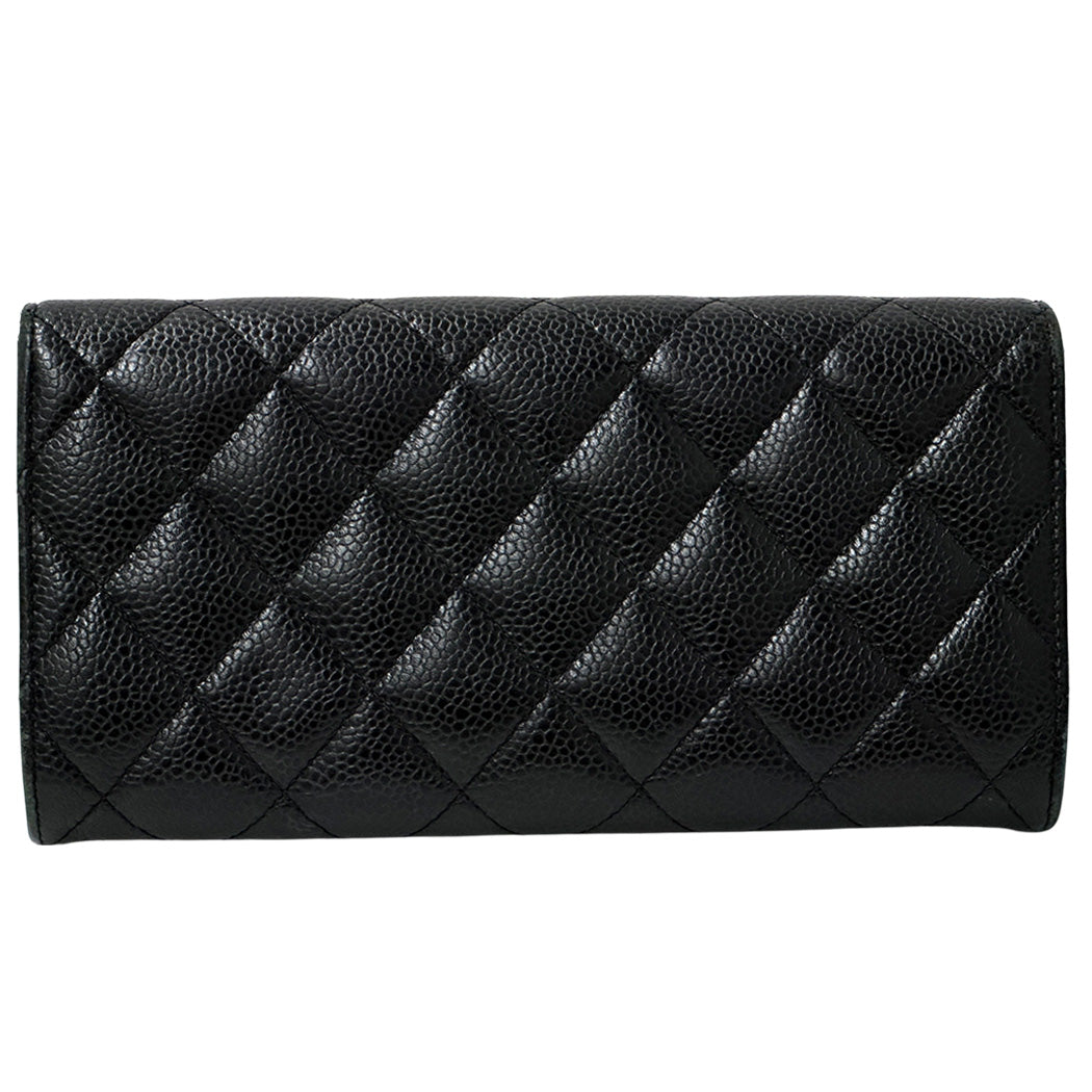 CHANEL シャネル 長財布 マトラッセ ブラック ゴールド金具 キャビアスキン レディース 【中古】