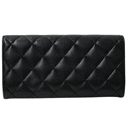 CHANEL シャネル 長財布 マトラッセ ブラック ゴールド金具 キャビアスキン レディース 【中古】
