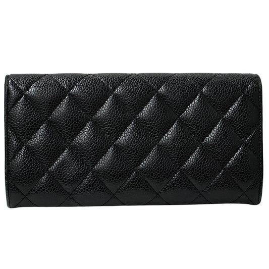 CHANEL シャネル 長財布 マトラッセ ブラック ゴールド金具 キャビアスキン レディース 【中古】