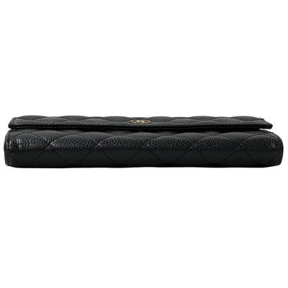 CHANEL シャネル 長財布 マトラッセ ブラック ゴールド金具 キャビアスキン レディース 【中古】