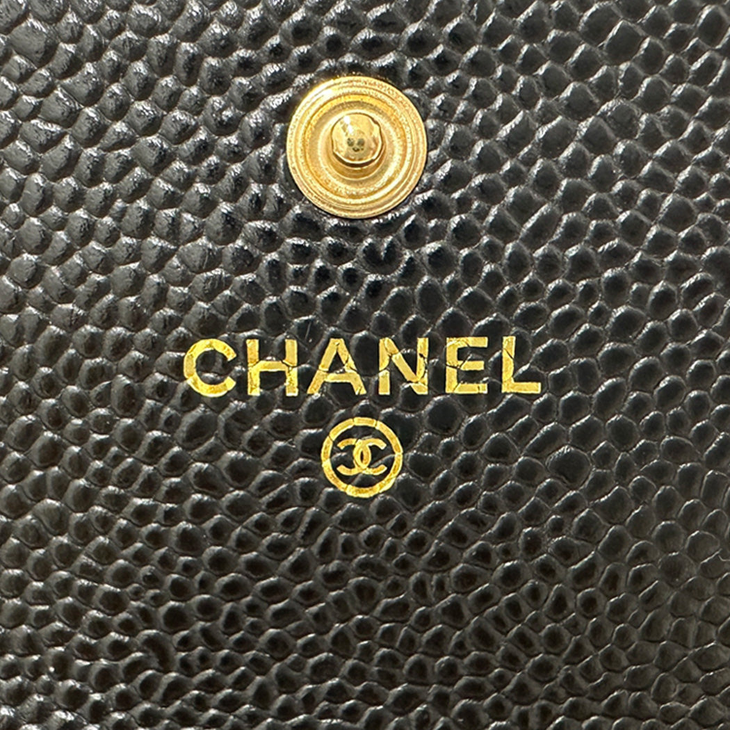 CHANEL シャネル 長財布 マトラッセ ブラック ゴールド金具 キャビアスキン レディース 【中古】