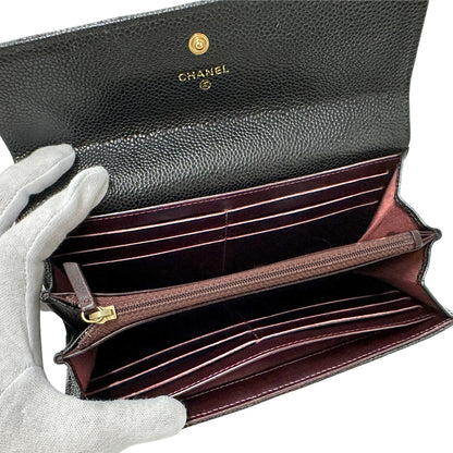 CHANEL シャネル 長財布 マトラッセ ブラック ゴールド金具 キャビアスキン レディース 【中古】