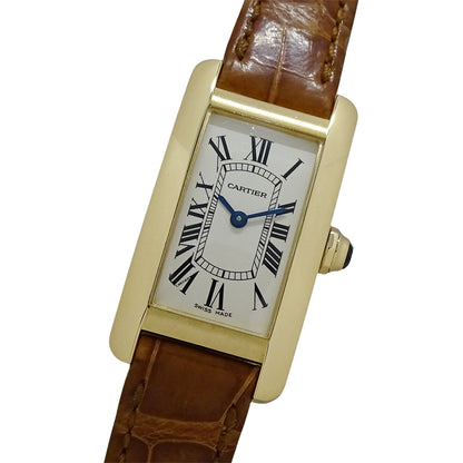 Cartier カルティエ タンクアメリカン SM W2601556 レディース 腕時計 クオーツ QZ 750YG レザー 磨き済み【中古】