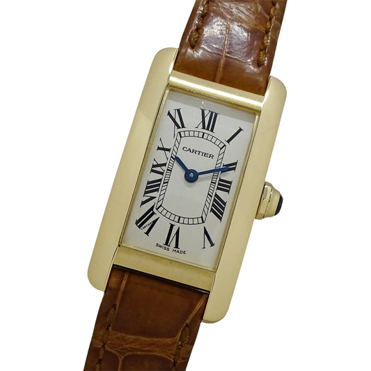 Cartier カルティエ タンクアメリカン SM W2601556 レディース 腕時計 クオーツ QZ 750YG レザー 磨き済み【中古】