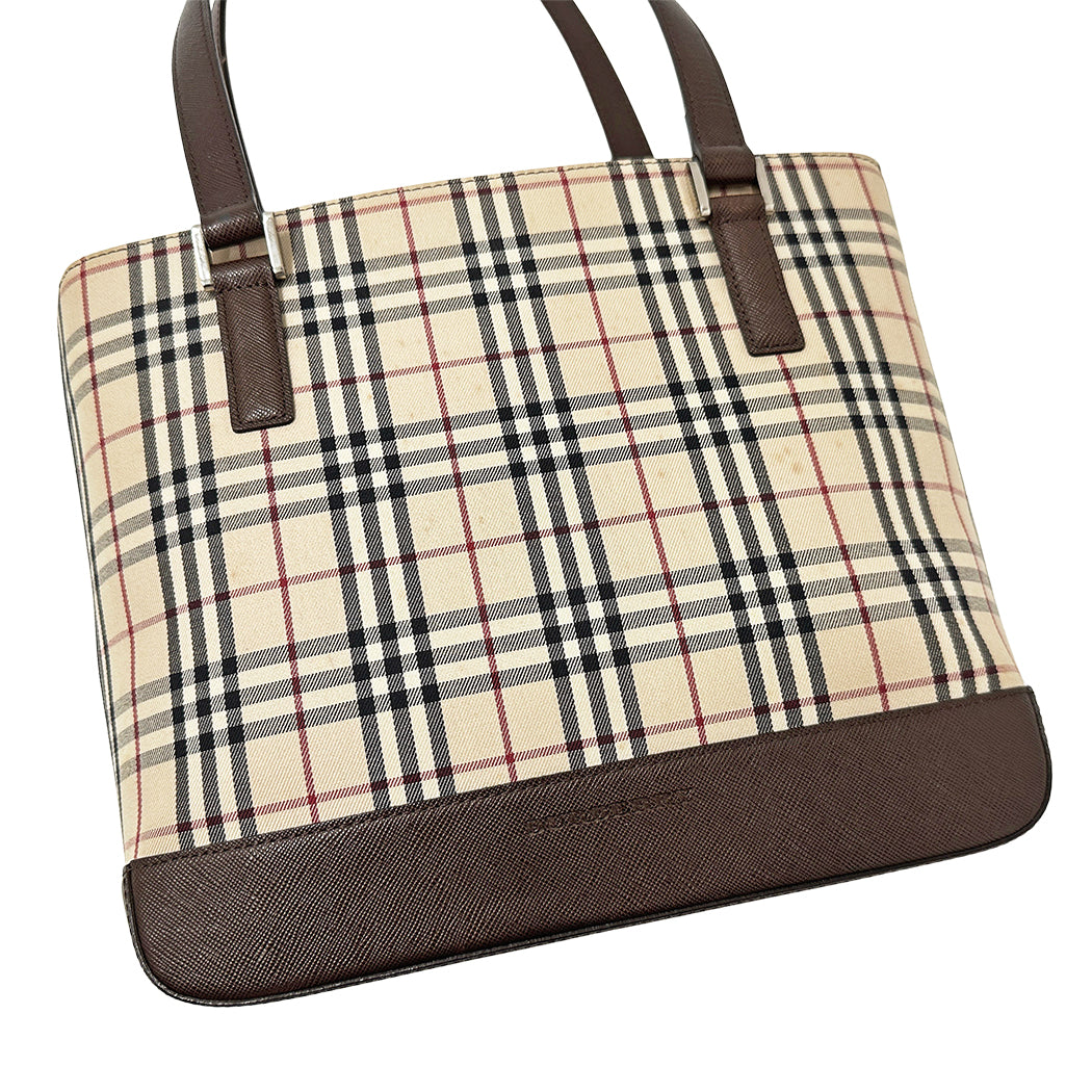 BURBERRY バーバリー トートバッグ ブラウン ベージュ キャンバス レディース 【中古】