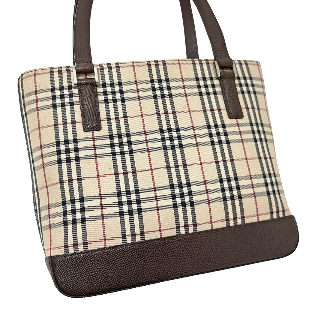 BURBERRY バーバリー トートバッグ ブラウン ベージュ キャンバス レディース 【中古】