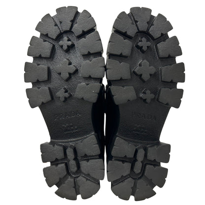 PRADA プラダ モノリス ブラッシュドレザー ローファー ブラック シルバー レディース 35 22cm 【中古】