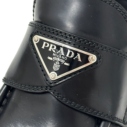 PRADA プラダ モノリス ブラッシュドレザー ローファー ブラック シルバー レディース 35 22cm 【中古】