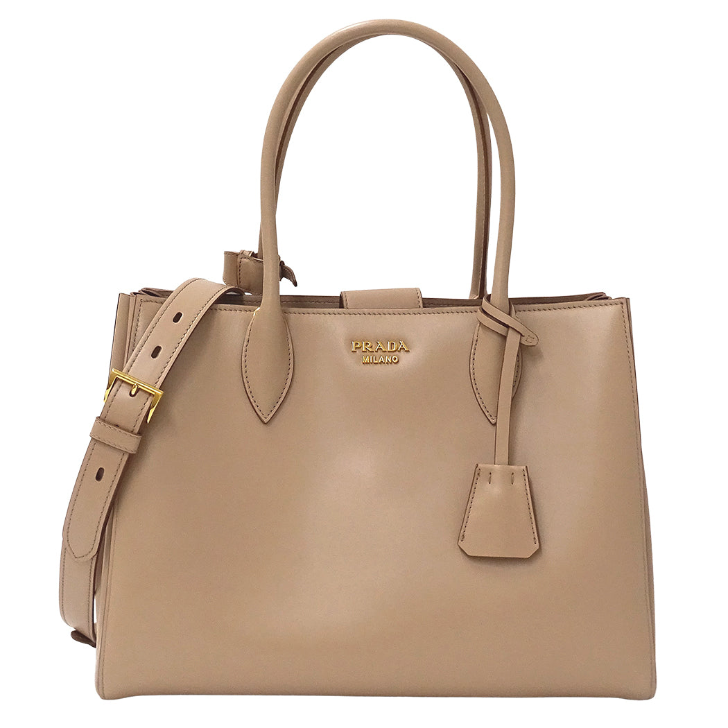PRADA プラダ ビブリオテーク トートバッグ ショルダーバッグ 2way ピンクベージュ 1BG098 レザー レディース 【中古】