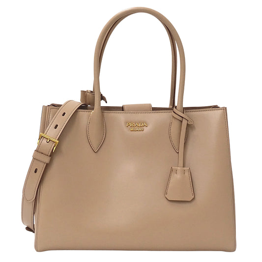 PRADA プラダ ビブリオテーク トートバッグ ショルダーバッグ 2way ピンクベージュ 1BG098 レザー レディース 【中古】