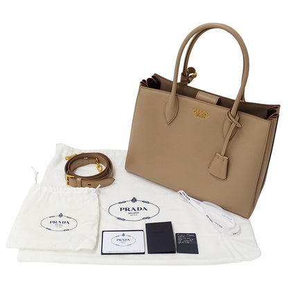 PRADA プラダ ビブリオテーク トートバッグ ショルダーバッグ 2way ピンクベージュ 1BG098 レザー レディース 【中古】